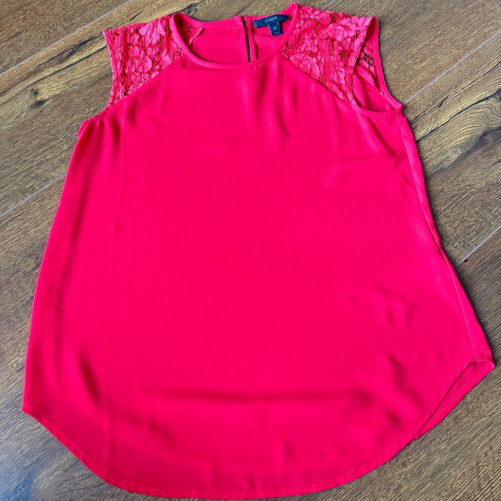 J. Crew Women's Size 0P Blouse Top Sleeveless Red Solid Polyester Crew Neck